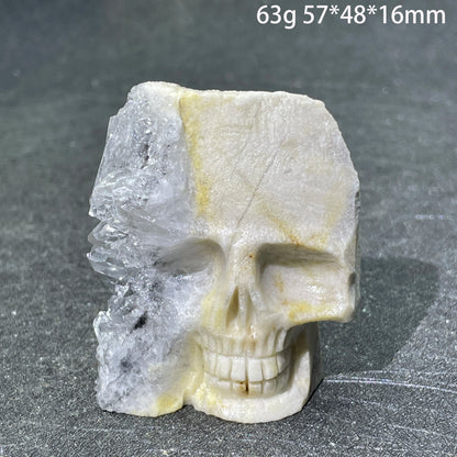 Natural Crystal Carving Skull - Clear Quartz Cluster Polished Rock Alien Decoration for Reiki Healing & Gift