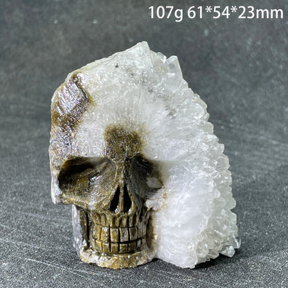 Natural Crystal Carving Skull - Clear Quartz Cluster Polished Rock Alien Decoration for Reiki Healing & Gift
