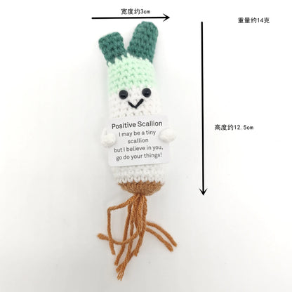 Positive Crocheted Potatoes Doll with Card - Handmade Knitting Animal Vegetable Toast Doll for Christmas Gifts & Home Decor