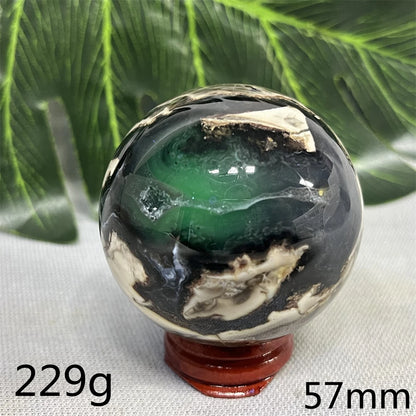 Natural Black Agate Ball UV Fluorescent Geode - Crystal Mineral Specimen for Witchcraft Altar & Home Decor