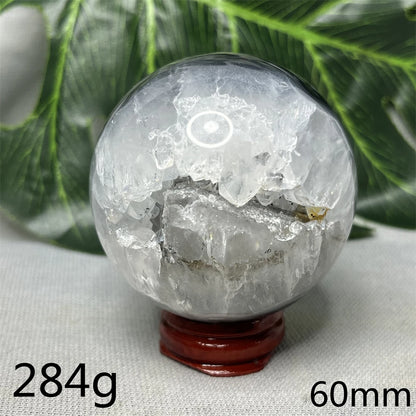 Natural Black Agate Ball UV Fluorescent Geode - Crystal Mineral Specimen for Witchcraft Altar & Home Decor