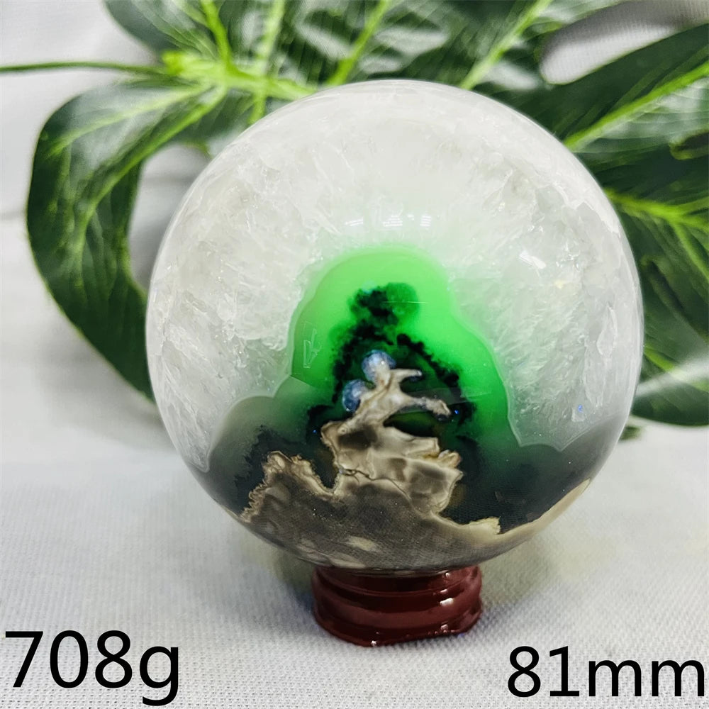 Natural Black Agate Ball UV Fluorescent Geode - Crystal Mineral Specimen for Witchcraft Altar & Home Decor