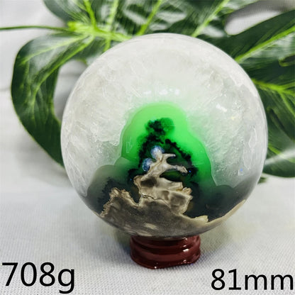Natural Black Agate Ball UV Fluorescent Geode - Crystal Mineral Specimen for Witchcraft Altar & Home Decor