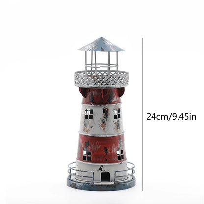 Retro Sailor Lighthouse Candle Holder - Handcrafted Wrought Iron Nautical Candlestick for Nostalgic Home Decor
