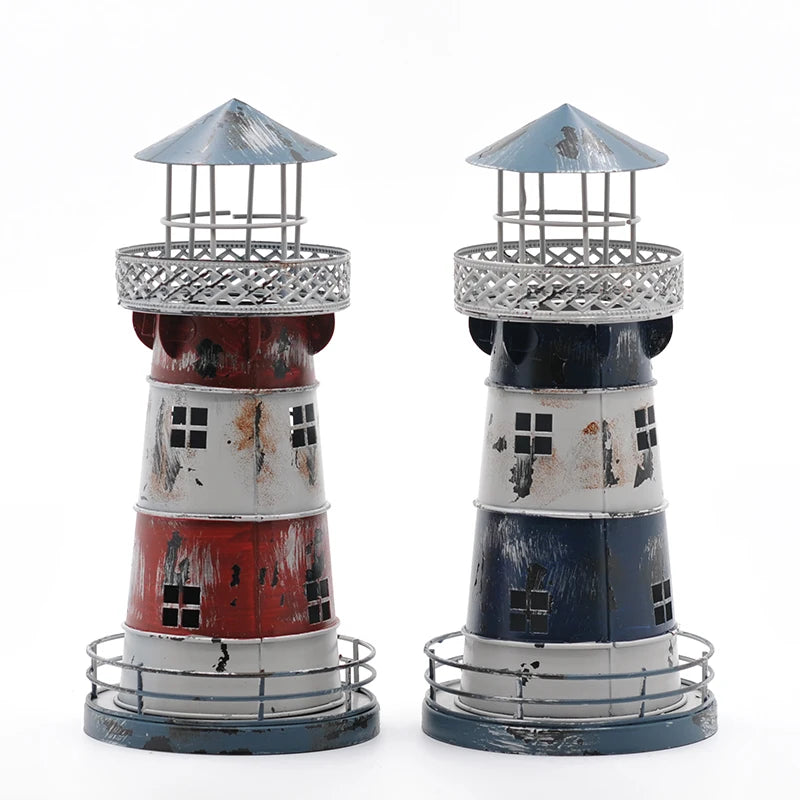 Retro Sailor Lighthouse Candle Holder - Handcrafted Wrought Iron Nautical Candlestick for Nostalgic Home Decor