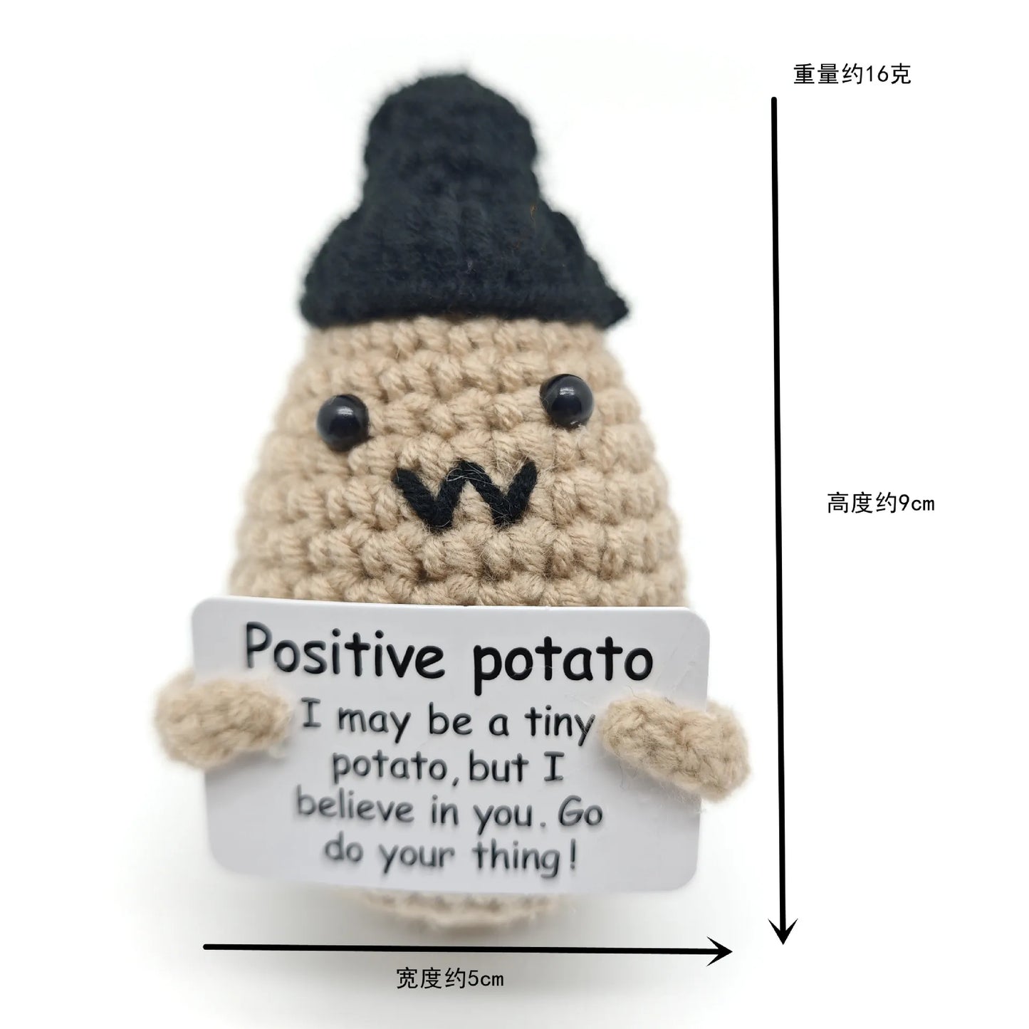 Positive Crocheted Potatoes Doll with Card - Handmade Knitting Animal Vegetable Toast Doll for Christmas Gifts & Home Decor