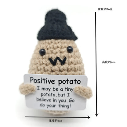 Positive Crocheted Potatoes Doll with Card - Handmade Knitting Animal Vegetable Toast Doll for Christmas Gifts & Home Decor