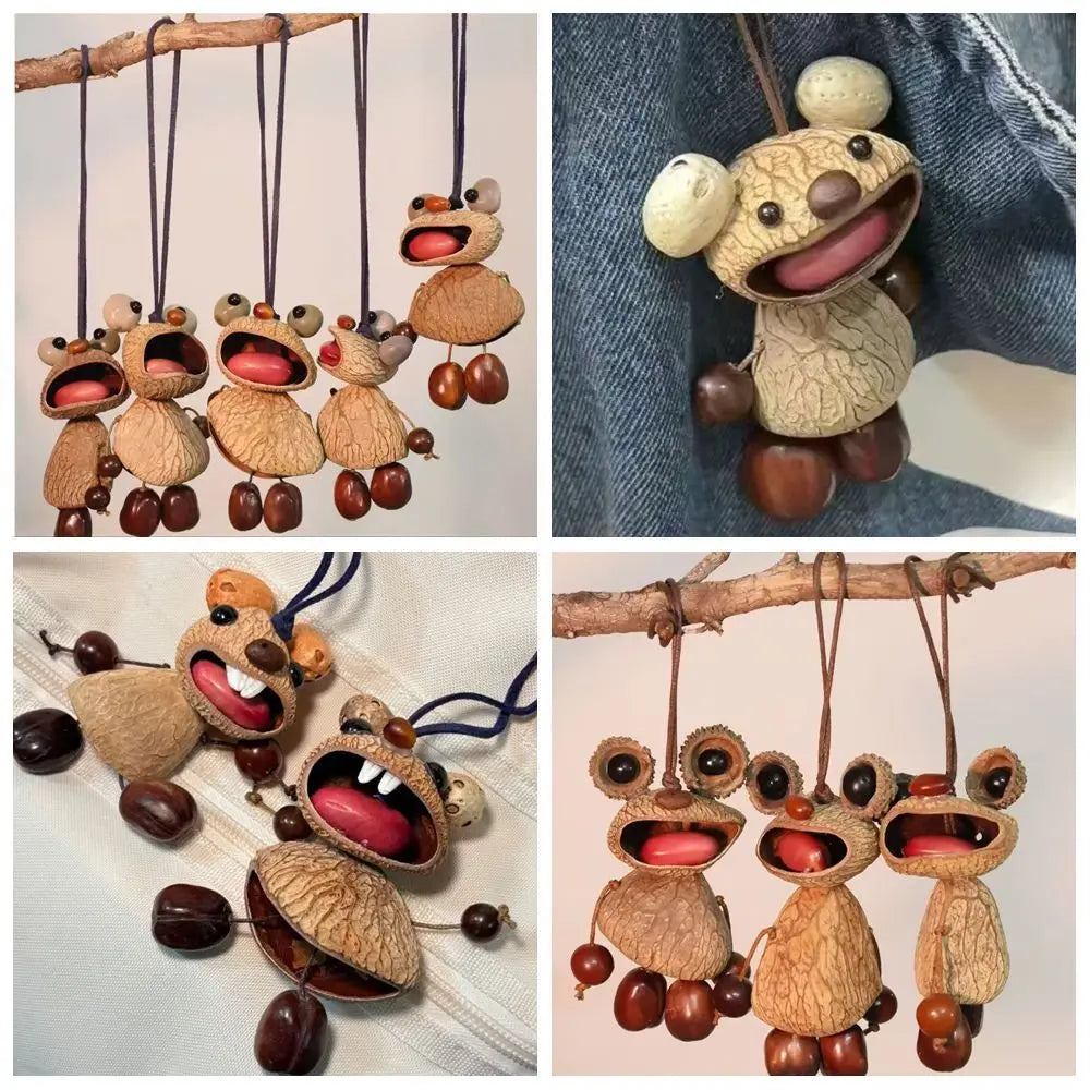 Handmade Nut Shell Wind Chime - Rustic Hand-Cranked Hanging Ornament for Garden & Balcony