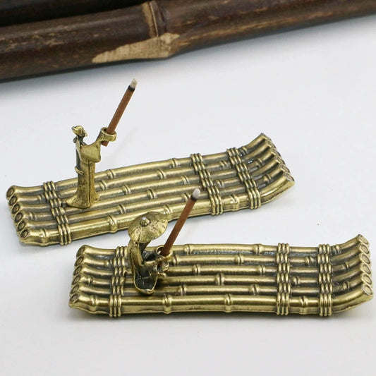 Bronze Small Bamboo Raft Incense Burners Ornaments Vintage Incense Base Incense Stick Holder Stand Tray Ash Catcher Plate