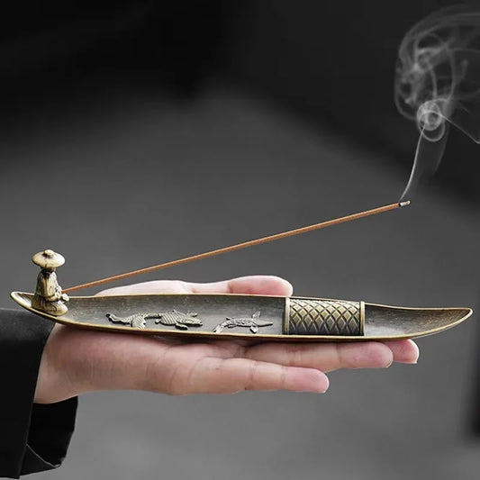 Creative Incense Holder Aromatherapy Ornament Incense Holder Boat Old Men Fishing Japanese Style Incense Stick Burner Home Decor