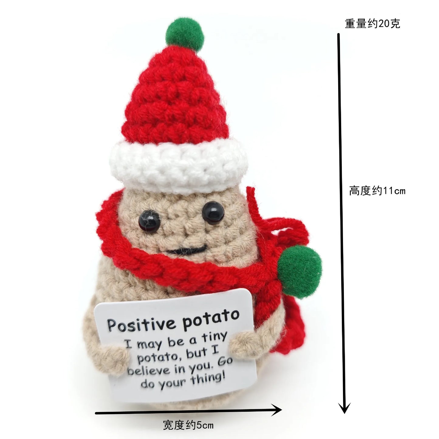 Positive Crocheted Potatoes Doll with Card - Handmade Knitting Animal Vegetable Toast Doll for Christmas Gifts & Home Decor