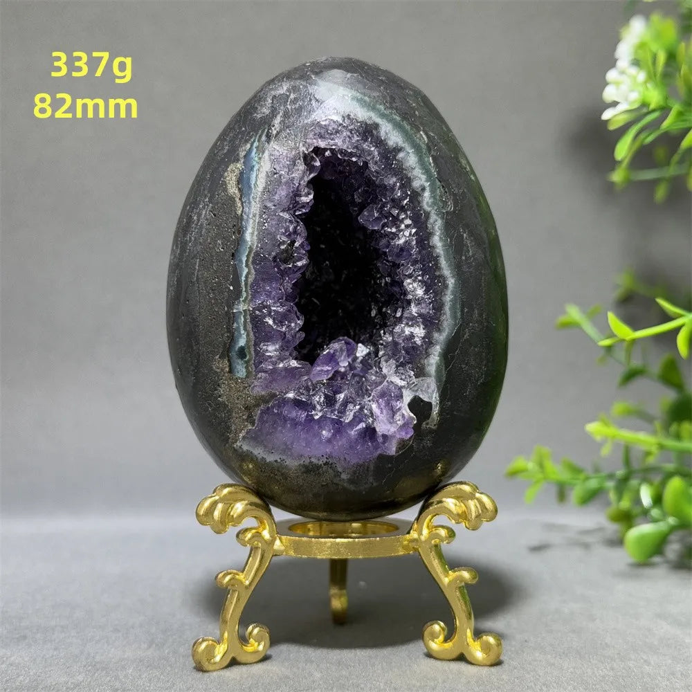 Natural Amethyst Cluster Dinosaur Egg - Quartz Crystal Cave Specimen for Spiritual Energy, Wealth & Home Decoration