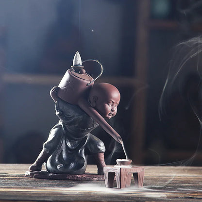 Big Size Kung Fu Monk Backflow Incense Burners Sandalwood Ceramics Incense Holder Household Living Room Decorations