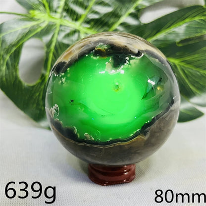 Natural Black Agate Ball UV Fluorescent Geode - Crystal Mineral Specimen for Witchcraft Altar & Home Decor