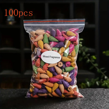 Mixed Waterfall Smoke Backflow Natural Incense Cones - Sandalwood Lavender Multi-Scented for Tea Room Yoga Room