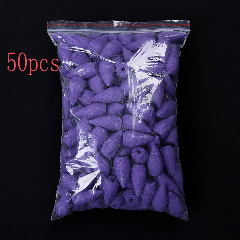 Mixed Waterfall Smoke Backflow Natural Incense Cones - Sandalwood Lavender Multi-Scented for Tea Room Yoga Room