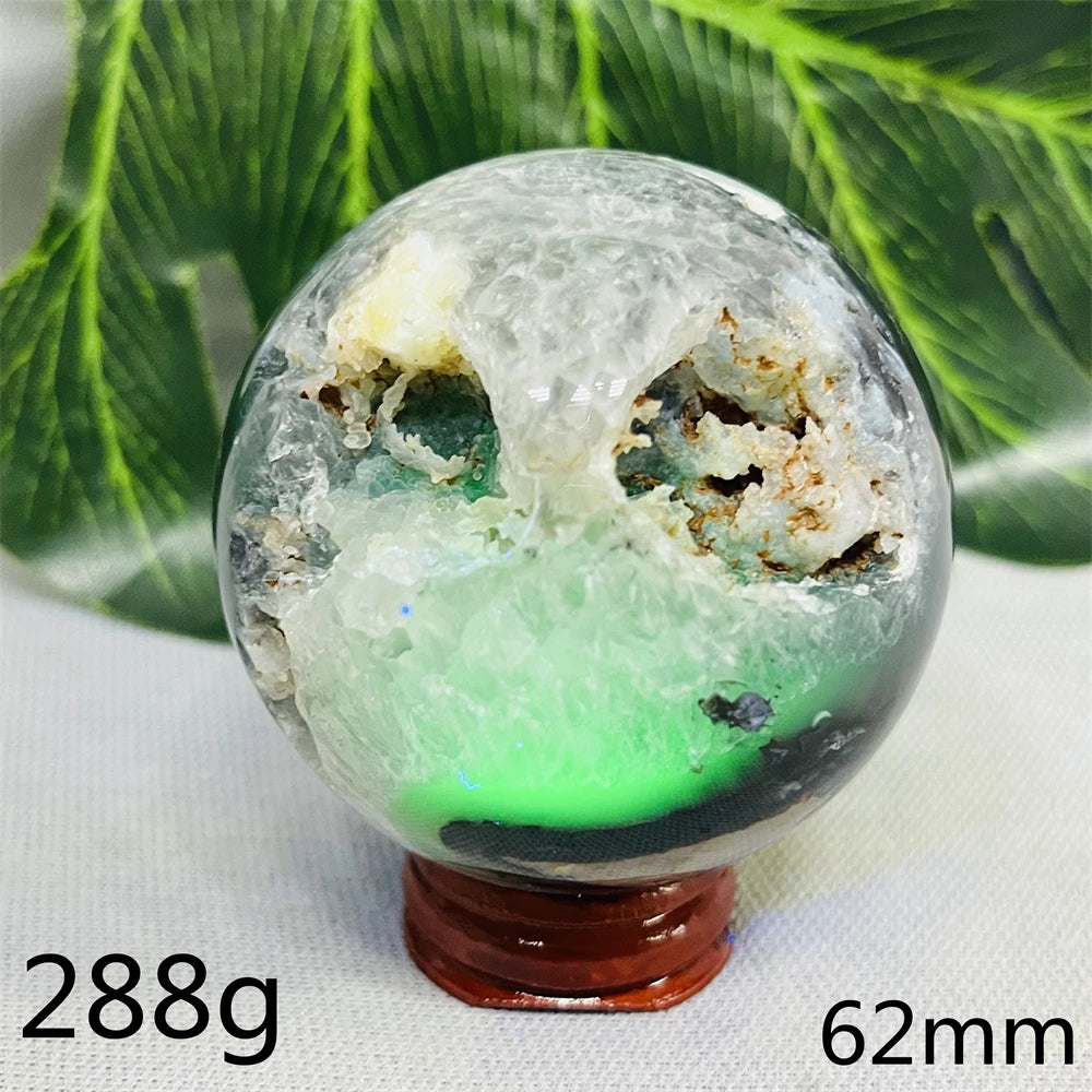 Natural Black Agate Ball UV Fluorescent Geode - Crystal Mineral Specimen for Witchcraft Altar & Home Decor