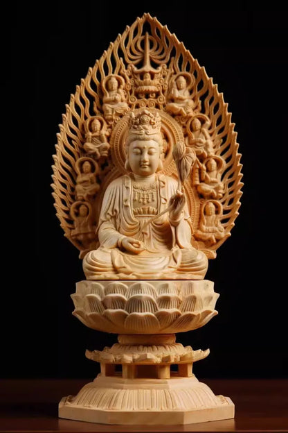 Exquisite Eight Buddhist Guardians Carving Set - Vairocana, Avalokitesvara, Manjushri, Amitabha for Collector's Altar