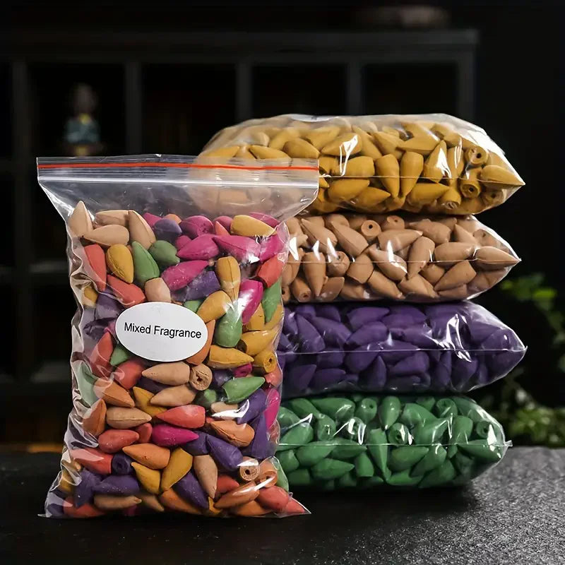 Mixed Waterfall Smoke Backflow Natural Incense Cones - Sandalwood Lavender Multi-Scented for Tea Room Yoga Room