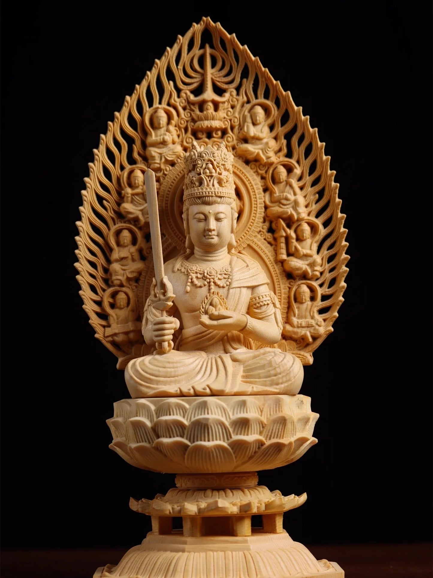 Exquisite Eight Buddhist Guardians Carving Set - Vairocana, Avalokitesvara, Manjushri, Amitabha for Collector's Altar