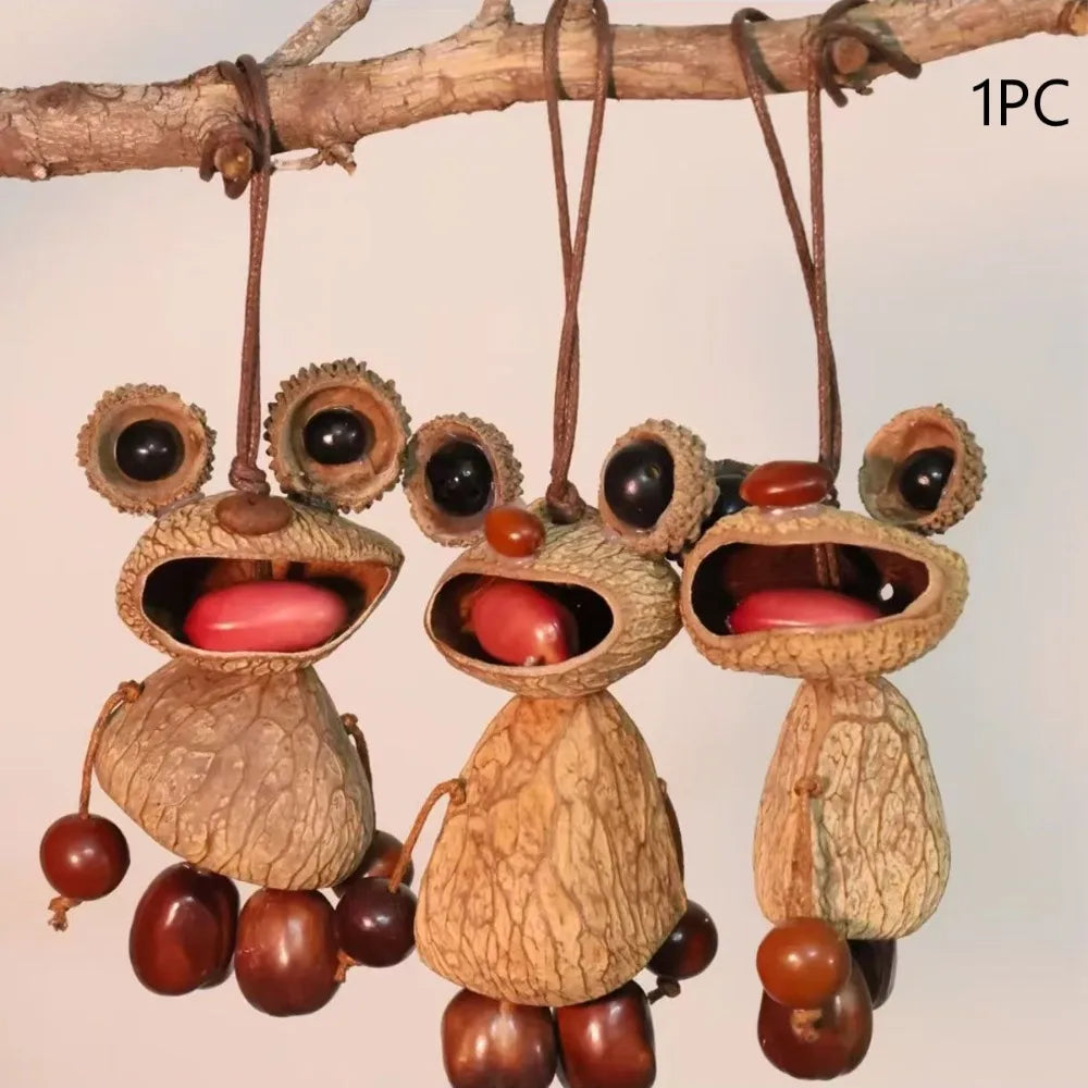 Handmade Nut Shell Wind Chime - Rustic Hand-Cranked Hanging Ornament for Garden & Balcony