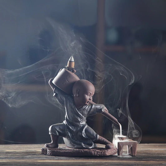 Big Size Kung Fu Monk Backflow Incense Burners Sandalwood Ceramics Incense Holder Household Living Room Decorations