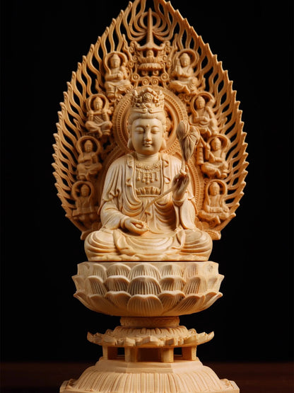 Exquisite Eight Buddhist Guardians Carving Set - Vairocana, Avalokitesvara, Manjushri, Amitabha for Collector's Altar