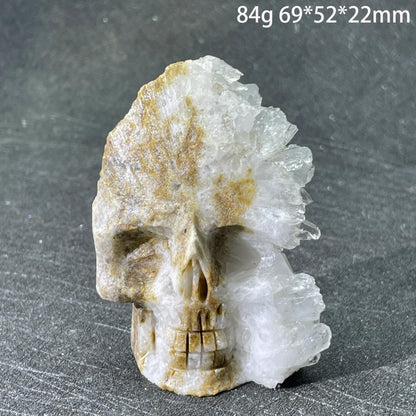 Natural Crystal Carving Skull - Clear Quartz Cluster Polished Rock Alien Decoration for Reiki Healing & Gift
