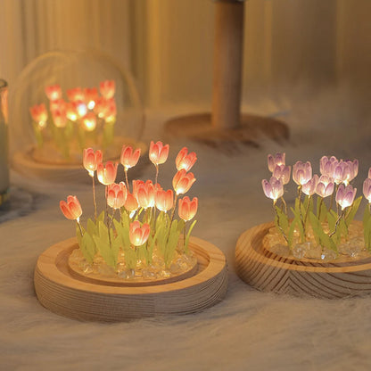 DIY Simulation Tulip LED Night Light Battery Operated Flower Table Lamp Tulips Handmade Material Bedside Lights Bedroom Decor