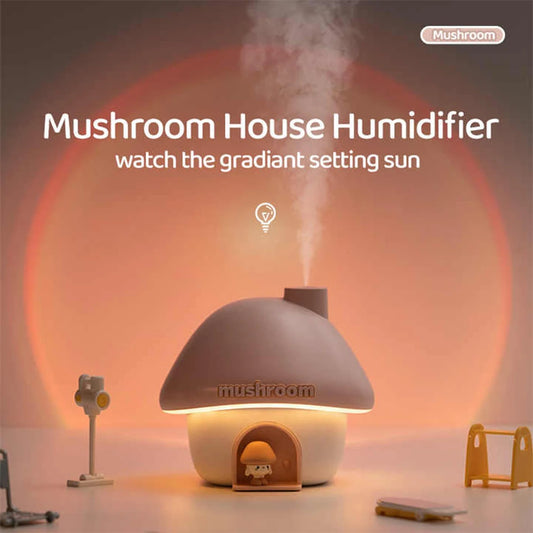 Ultrasonic USB Rechargeable Mini Air Humidifier 300ml Portable Mushroom Wireless Air Humidifiers With Sunset Night Lamp For Home