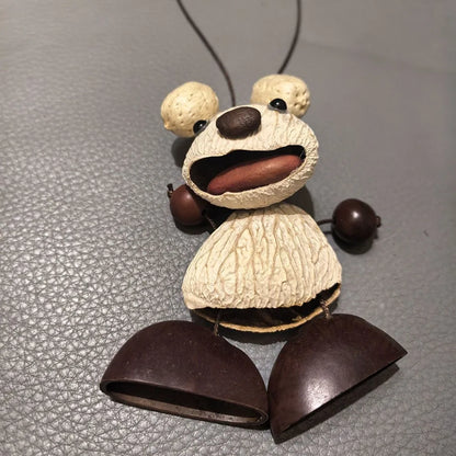 Handmade Nut Shell Wind Chime - Rustic Hand-Cranked Hanging Ornament for Garden & Balcony