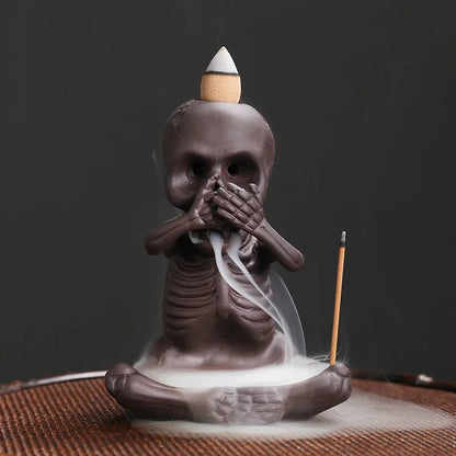 Backflow Incense Burner Purple Clay Ghost Waterfall Fragrance Censer Skull Incense Burner Home Decor Halloween Aromatherapy Gift