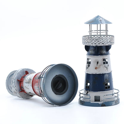Retro Sailor Lighthouse Candle Holder - Handcrafted Wrought Iron Nautical Candlestick for Nostalgic Home Decor
