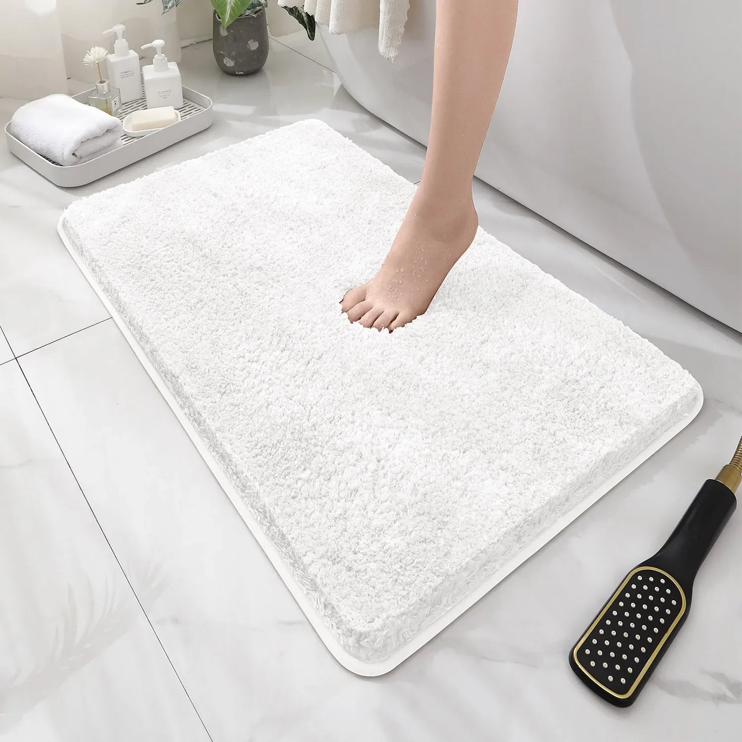Rounded Thickened Bathroom Floor Mat - Plush Absorbent Anti-Slip Mat for Tub, Entrance & Door