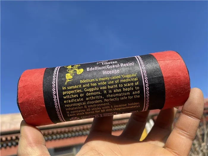 Fay bendiga Nepal Incienso tibetano de tubo corto - 30 palos con soporte | Aroma natural y duradero para la meditación y la relajación