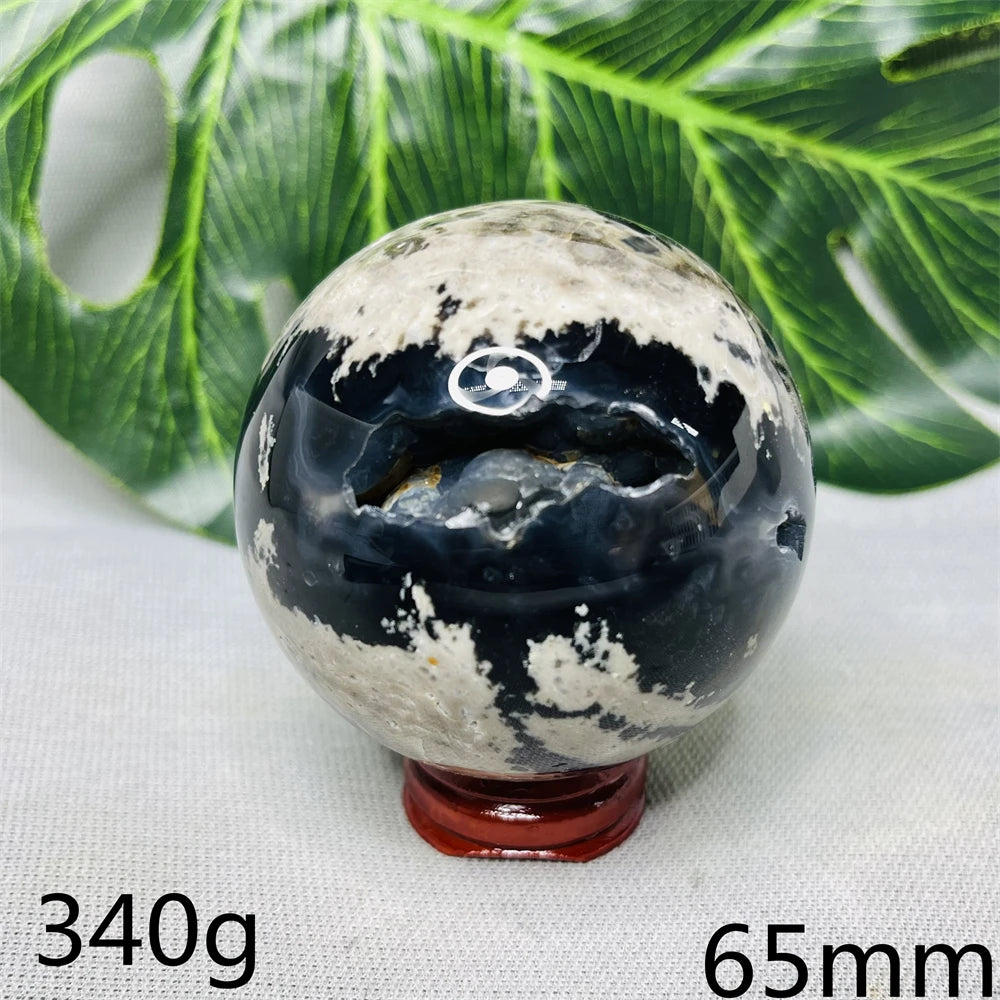 Natural Black Agate Ball UV Fluorescent Geode - Crystal Mineral Specimen for Witchcraft Altar & Home Decor