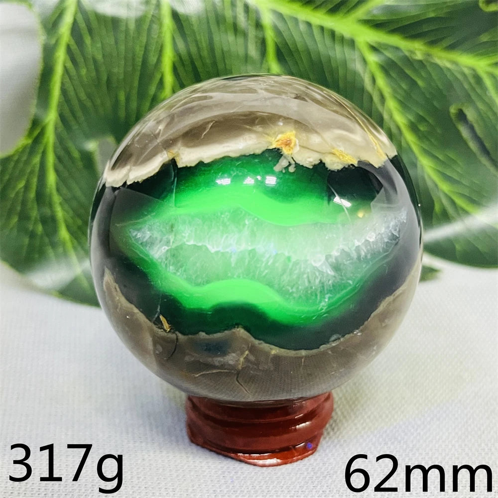 Natural Black Agate Ball UV Fluorescent Geode - Crystal Mineral Specimen for Witchcraft Altar & Home Decor