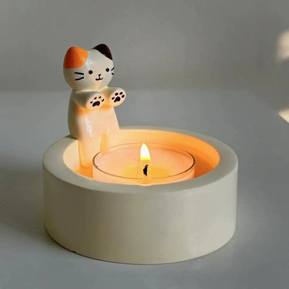 Cute Kitten Candle Candlestick Cartoon Cat Aromatherapy Candle Holder Durable Birthday Gift Ornament