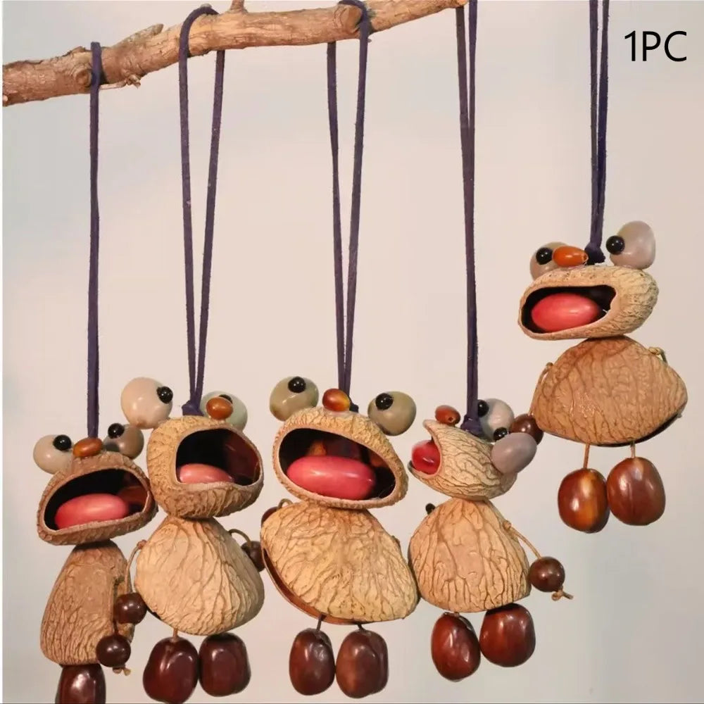 Handmade Nut Shell Wind Chime - Rustic Hand-Cranked Hanging Ornament for Garden & Balcony