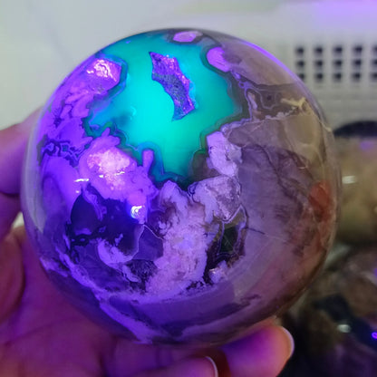 Large Natural Formed Fluorescent Agate Balls - Quartz Crystal Ore Polishing Balls for Reiki Healing & Mineral Collection