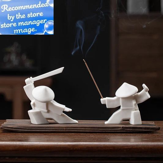 Incense Holder Samurai Figurine Design Delicate Eye-catching Ceramic Durable Practical Home Table Censer Burner Home Decoration