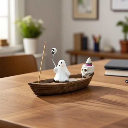 1Pc Resin Rotating Ghost Skeleton Boat Aromatherapy Stand, Halloween Home Decoration, Skeleton Incense Burner Bracket