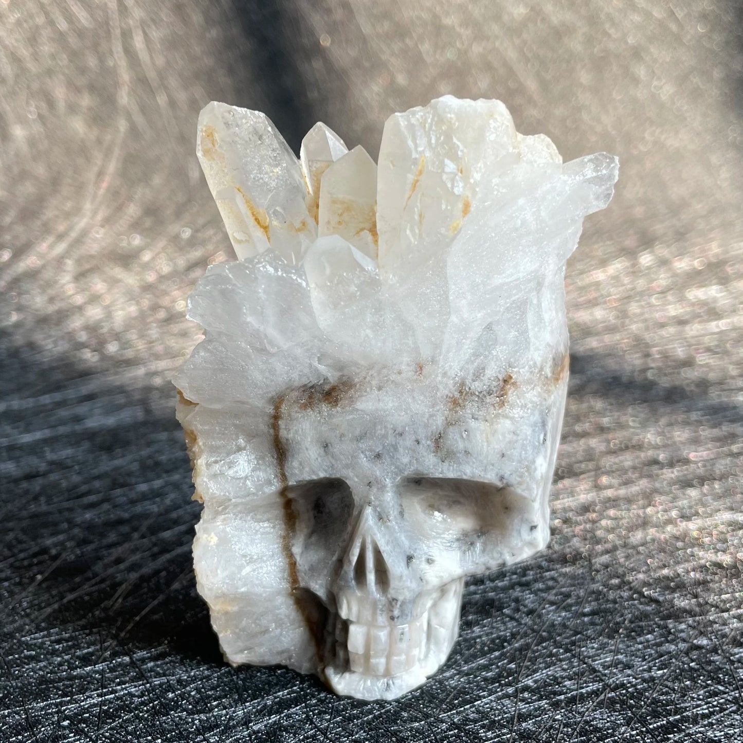 Natural Crystal Carving Skull - Clear Quartz Cluster Polished Rock Alien Decoration for Reiki Healing & Gift