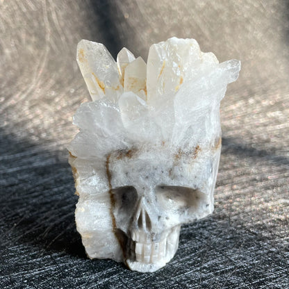 Natural Crystal Carving Skull - Clear Quartz Cluster Polished Rock Alien Decoration for Reiki Healing & Gift