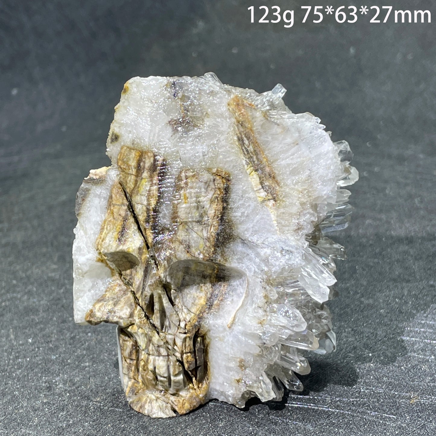 Natural Crystal Carving Skull - Clear Quartz Cluster Polished Rock Alien Decoration for Reiki Healing & Gift