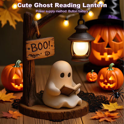 Miniature Cute Ghost Reading Lantern Night Light - Creative Halloween Desk Decor & Novelty Gift Prop