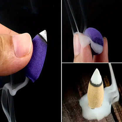 Mixed Waterfall Smoke Backflow Natural Incense Cones - Sandalwood Lavender Multi-Scented for Tea Room Yoga Room