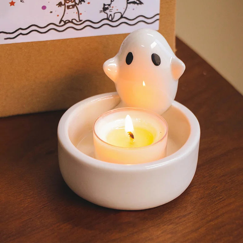 2026 Halloween Ghost Candle Holder Cartoon Ceramic Candlestick Holder for Home Party Decoration Festival Scented Candle Ornament