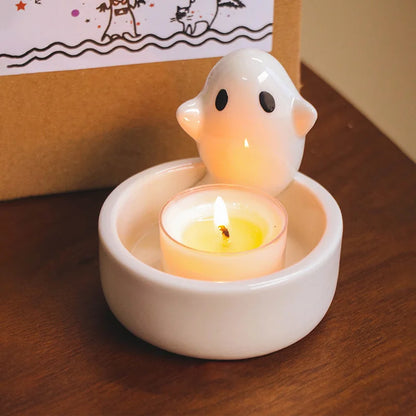 2026 Halloween Ghost Candle Holder Cartoon Ceramic Candlestick Holder for Home Party Decoration Festival Scented Candle Ornament