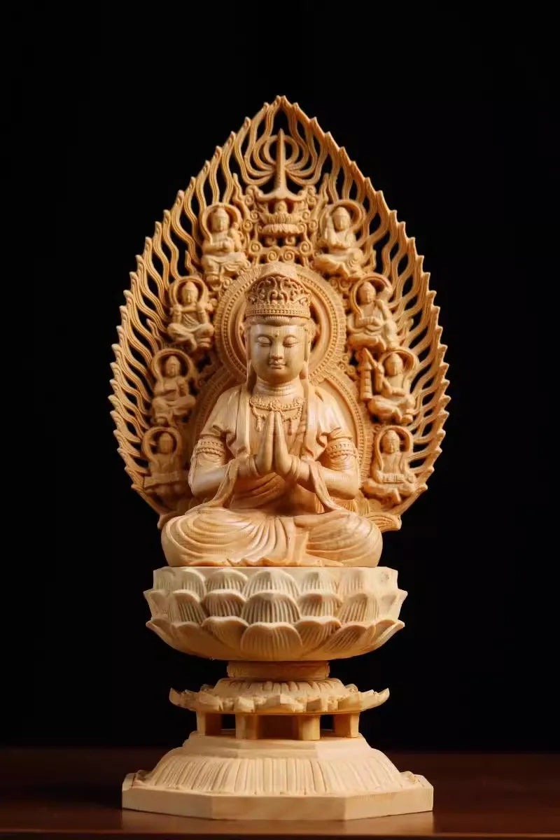 Exquisite Eight Buddhist Guardians Carving Set - Vairocana, Avalokitesvara, Manjushri, Amitabha for Collector's Altar